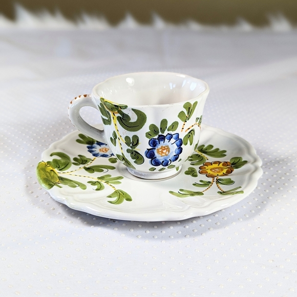 Cantagalli Vintage Majolica Teacup And Saucer Made In Italy RARE - Picture 3 of 10